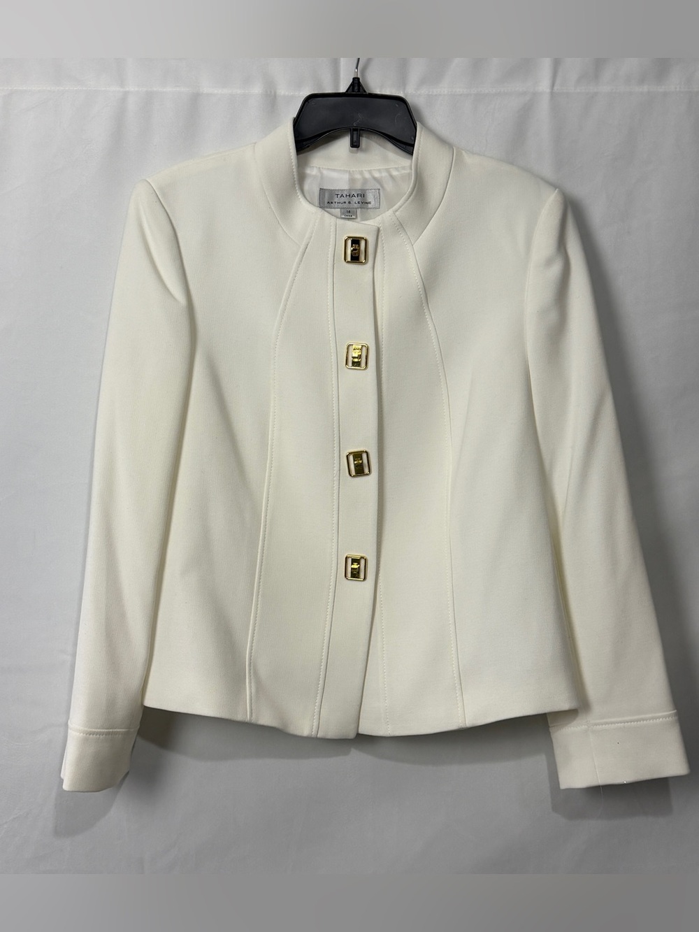 Tahari Arthur S. Levine Ivory Collarless Blazer w/ Gold Buttons Size 14